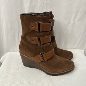 Sorel Boots Womens Size 10.5 After Hours Suede Wedge Side Zip Booties Brown